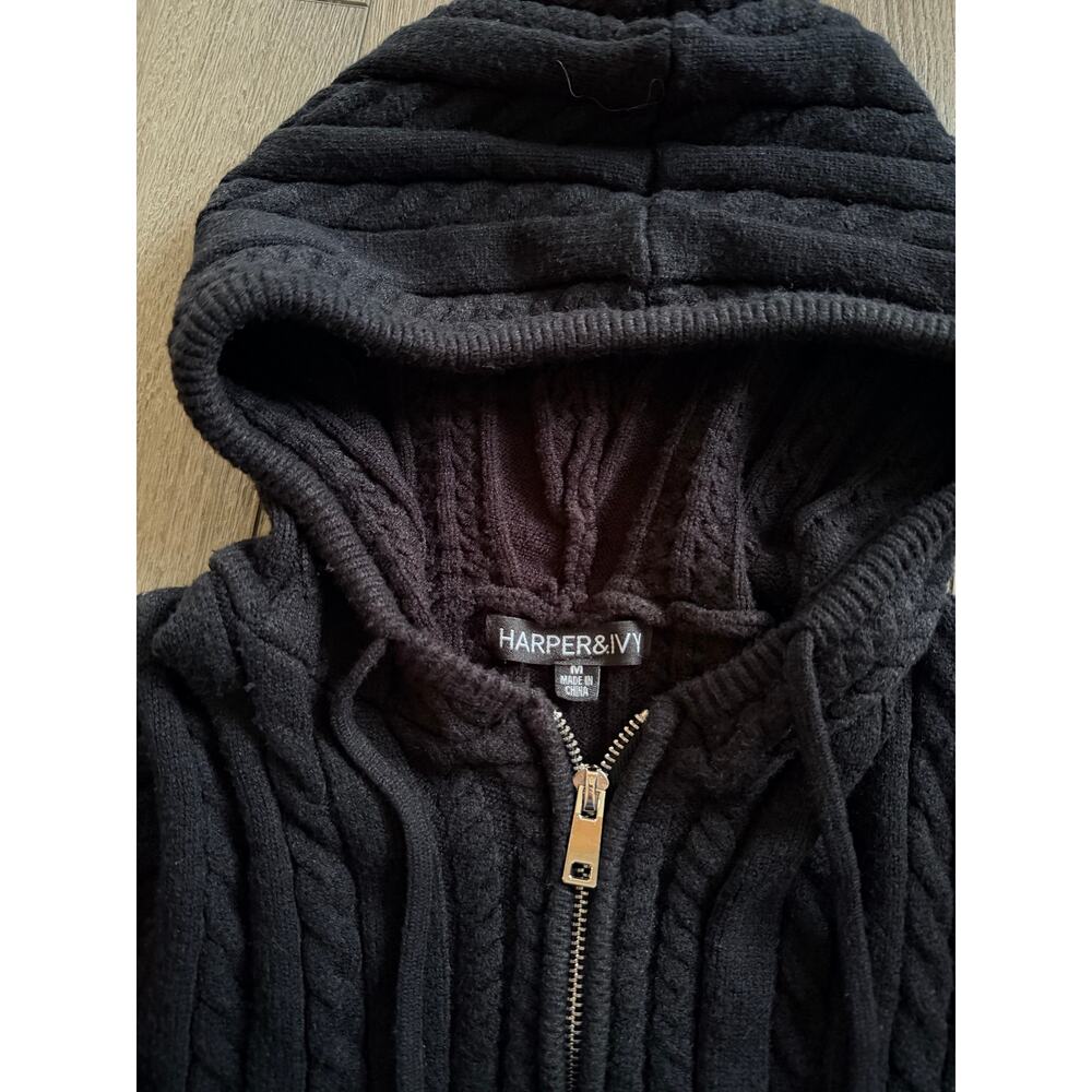 Harper & Ivy Black Cable Knit Zip-Up Hoodie Medium - Picture 4 of 6